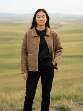 Natural Reflections Cotton Quilted Barn Jacket Coat Chore Casual Brown Sz M New